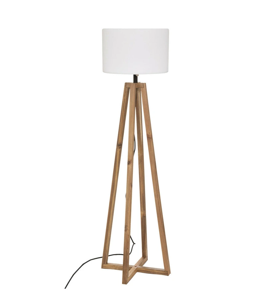 Suspension à trois bras Lampadaire d'extérieur pieds en bois d'acacia et abat-jour blanc h 148 cm