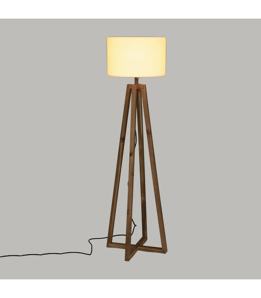 Suspension à trois bras Lampadaire d'extérieur pieds en bois d'acacia et abat-jour blanc h 148 cm