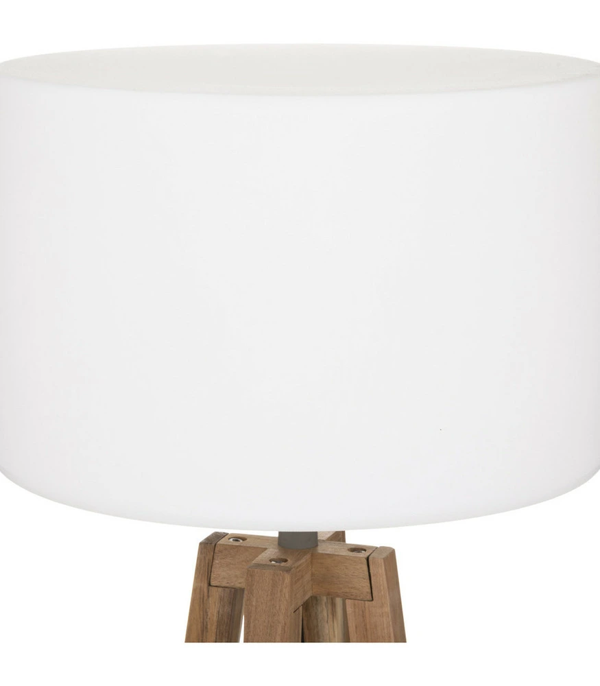 Suspension à trois bras Lampadaire d'extérieur pieds en bois d'acacia et abat-jour blanc h 148 cm
