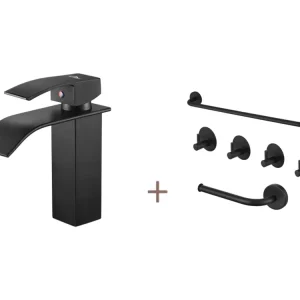 Auralum max Mitigeur Lavabo Cascade Robinet pour Lavabo/Vasque+Ensemble Salle Bain Accessoire 6 Pièces,Auto-adhésif/percer...