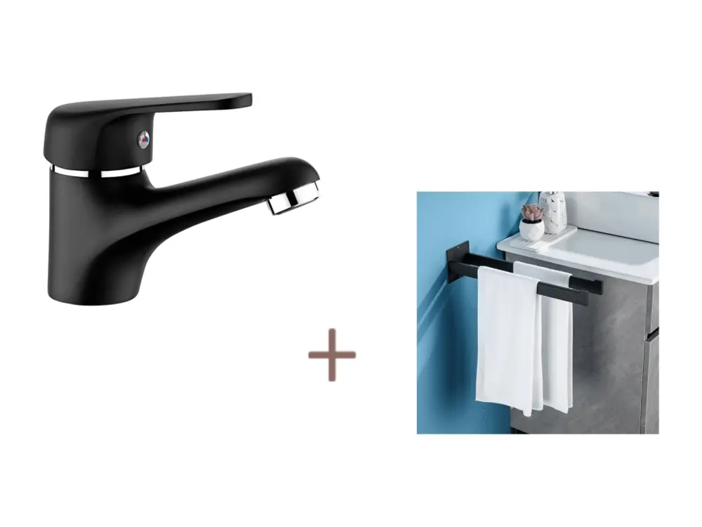 AuralumMax Noir Robinet Mitigeur Lavabo ave Bubbler amovible,en Laiton+Porte Serviette Salle Bain Adhésif/Perçage,Barres P...