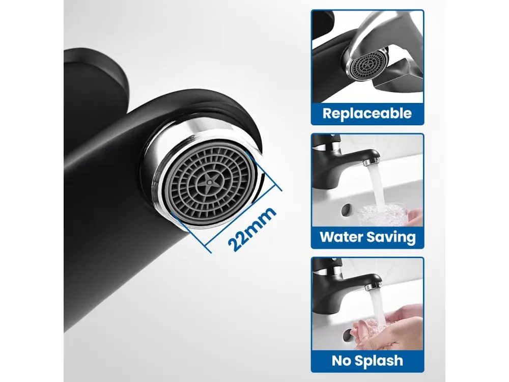 AuralumMax Noir Robinet Mitigeur Lavabo ave Bubbler amovible,en Laiton+Porte Serviette Salle Bain Adhésif/Perçage,Barres P...