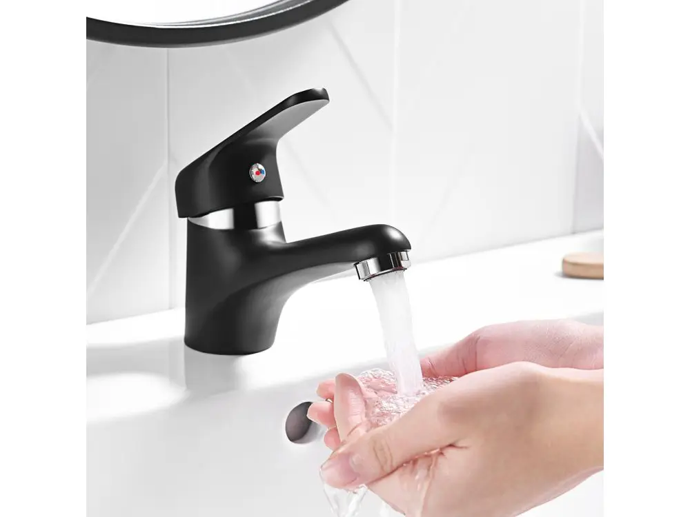 AuralumMax Noir Robinet Mitigeur Lavabo ave Bubbler amovible,en Laiton+Porte Serviette Salle Bain Adhésif/Perçage,Barres P...