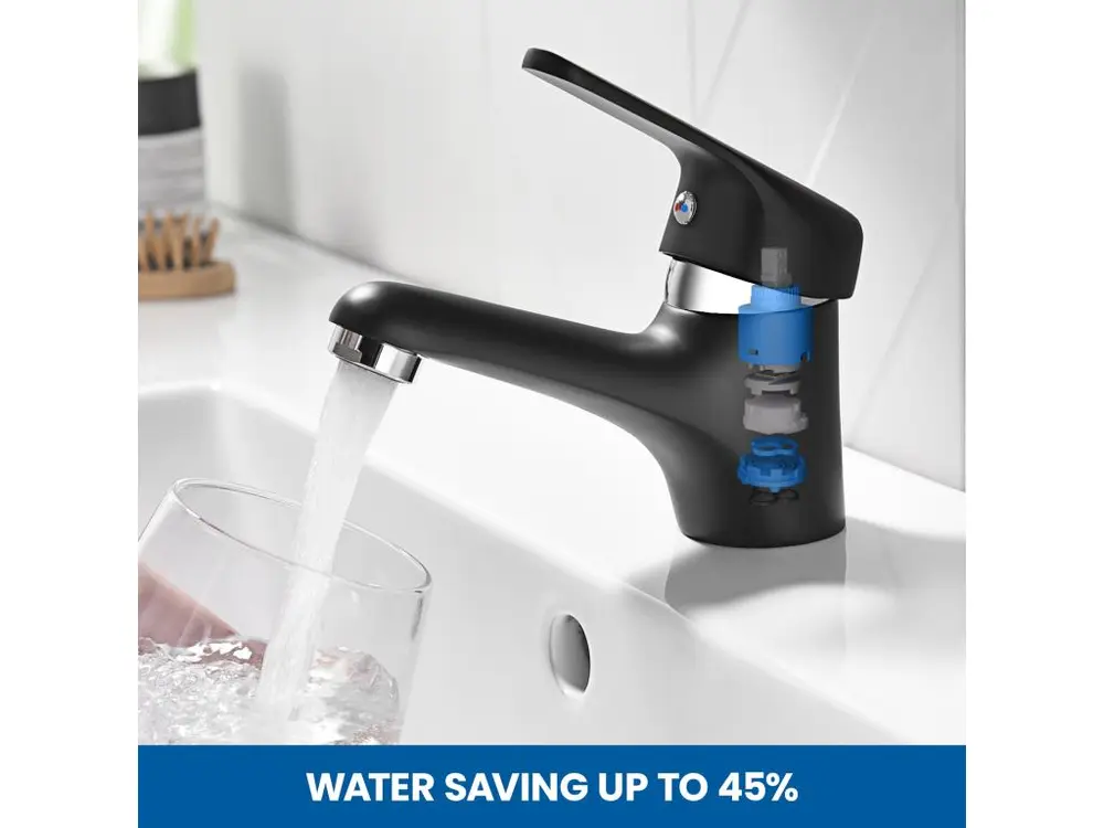AuralumMax Noir Robinet Mitigeur Lavabo ave Bubbler amovible,en Laiton+Porte Serviette Salle Bain Adhésif/Perçage,Barres P...