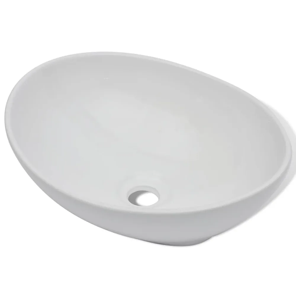 Certifié NF Sanitaire Lavabo de salle de bain avec mitigeur Céramique Ovale Blanc