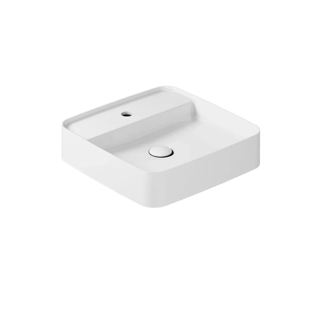 Lavabo à poser avec plan robinetterie série Smart-B de Ceramica Galassia - Blanc brillant 45cm - Installation Facile