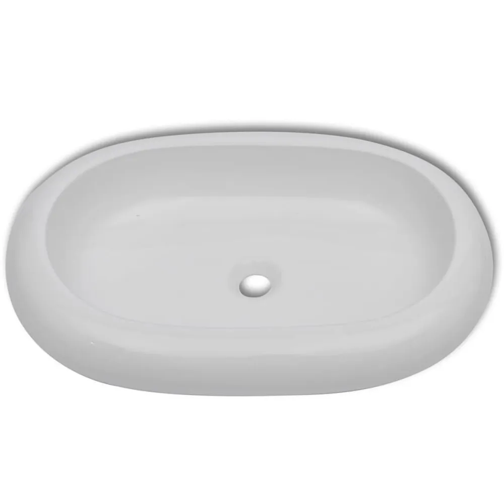 Lavabo de salle de bain avec mitigeur Céramique Ovale Blanc avec Douchette Économique