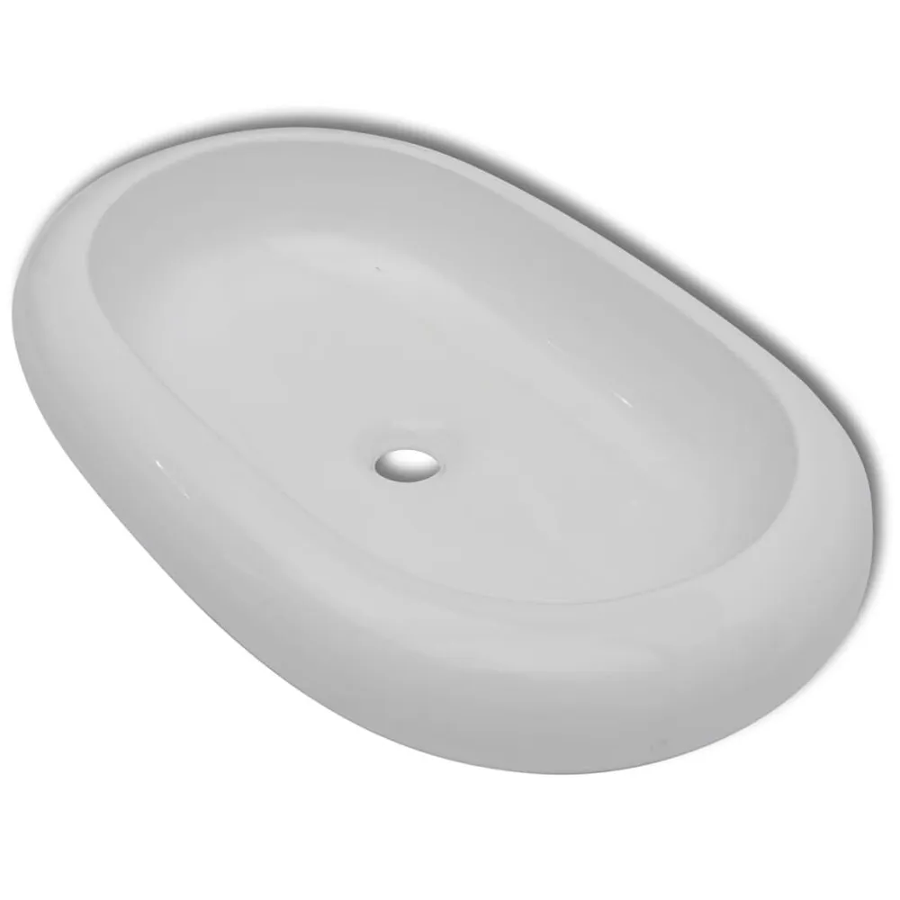 Lavabo de salle de bain avec mitigeur Céramique Ovale Blanc avec Douchette Économique