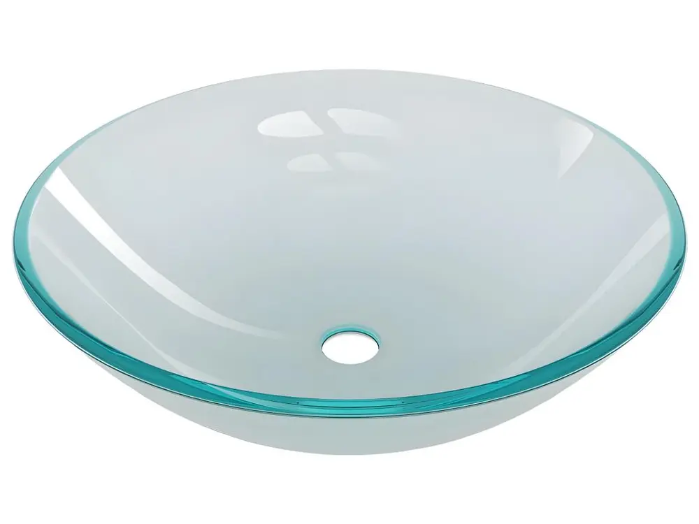 Lavabo vasque salle de bain diamètre 42 cm avec robinet et drain à poussoir verre trempé 02_0002850