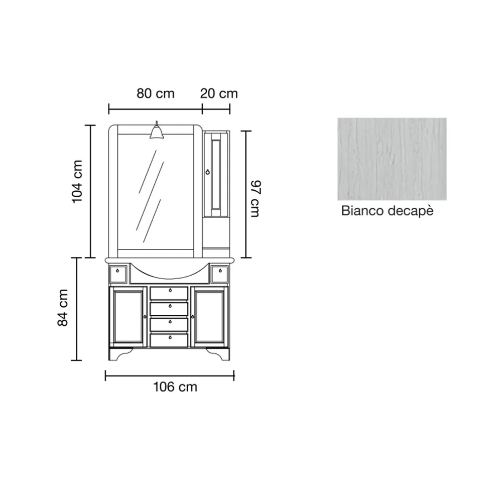 Meuble de salle de bain au sol avec miroir et lavabo intégré Cubi&Co modèle Sagittario - Blanc Décapé