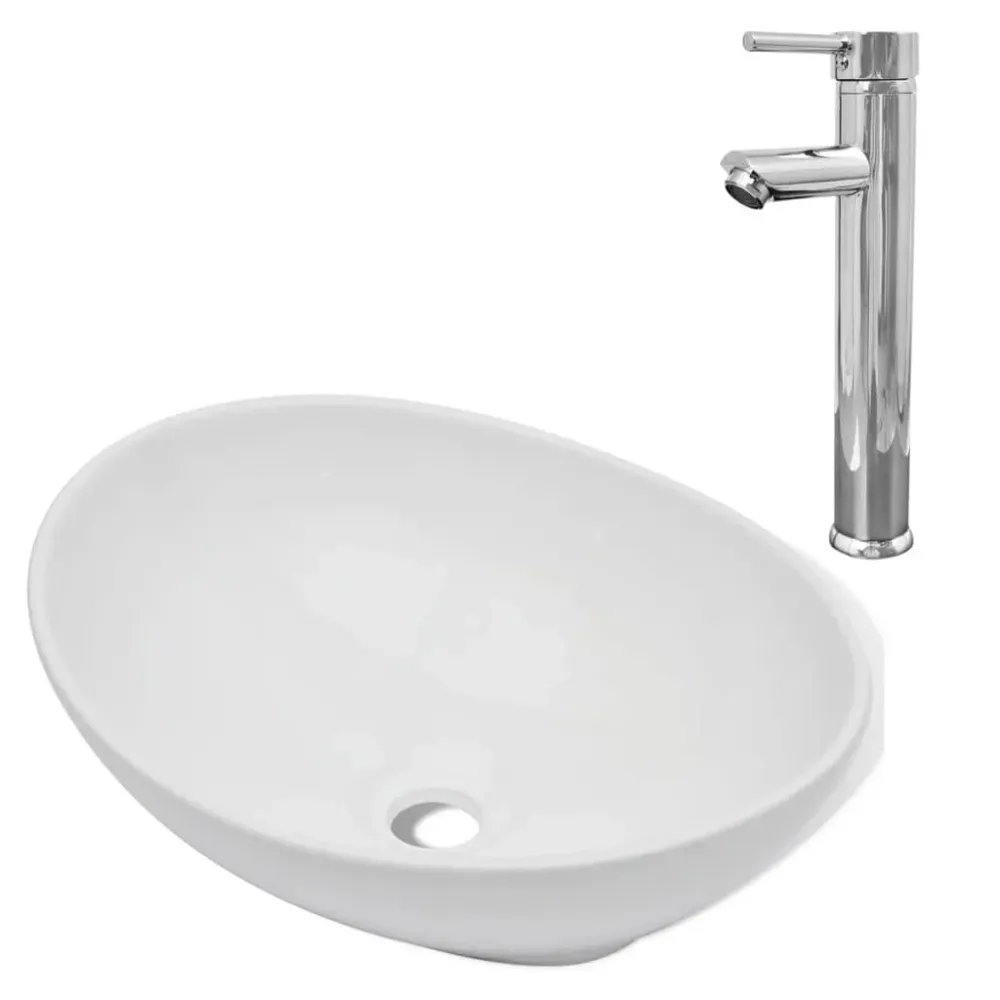 Mitigeur de douche Lavabo de salle de bain avec mitigeur céramique ovale blanc 02_0002843