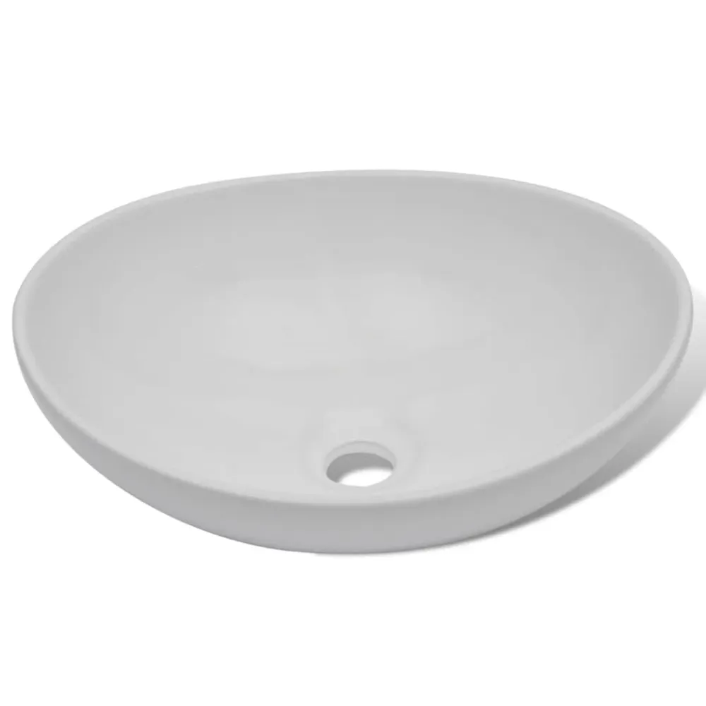 Mitigeur de douche Lavabo de salle de bain avec mitigeur céramique ovale blanc 02_0002843