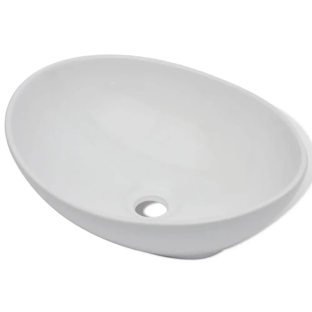 Mitigeur de douche Lavabo de salle de bain avec mitigeur céramique ovale blanc 02_0002843