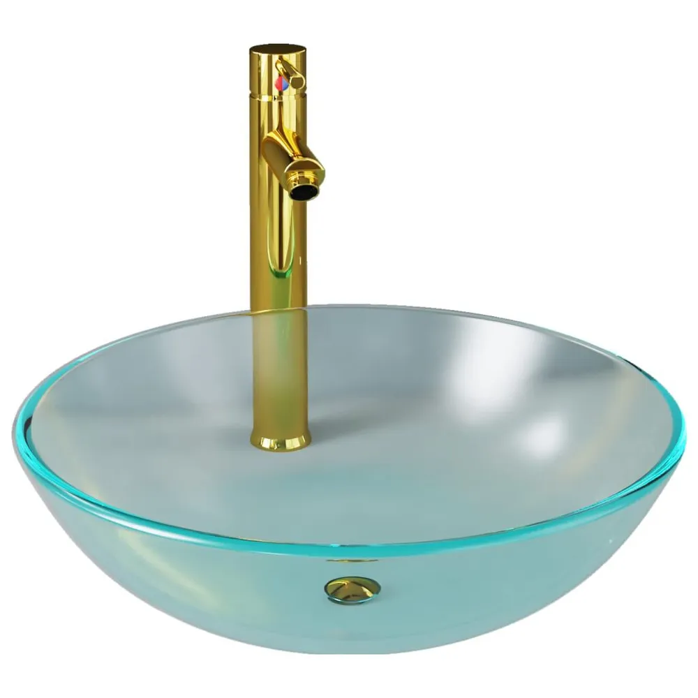 Mitigeur mural Lavabo de bain avec robinet et drain à poussoir Verre trempé