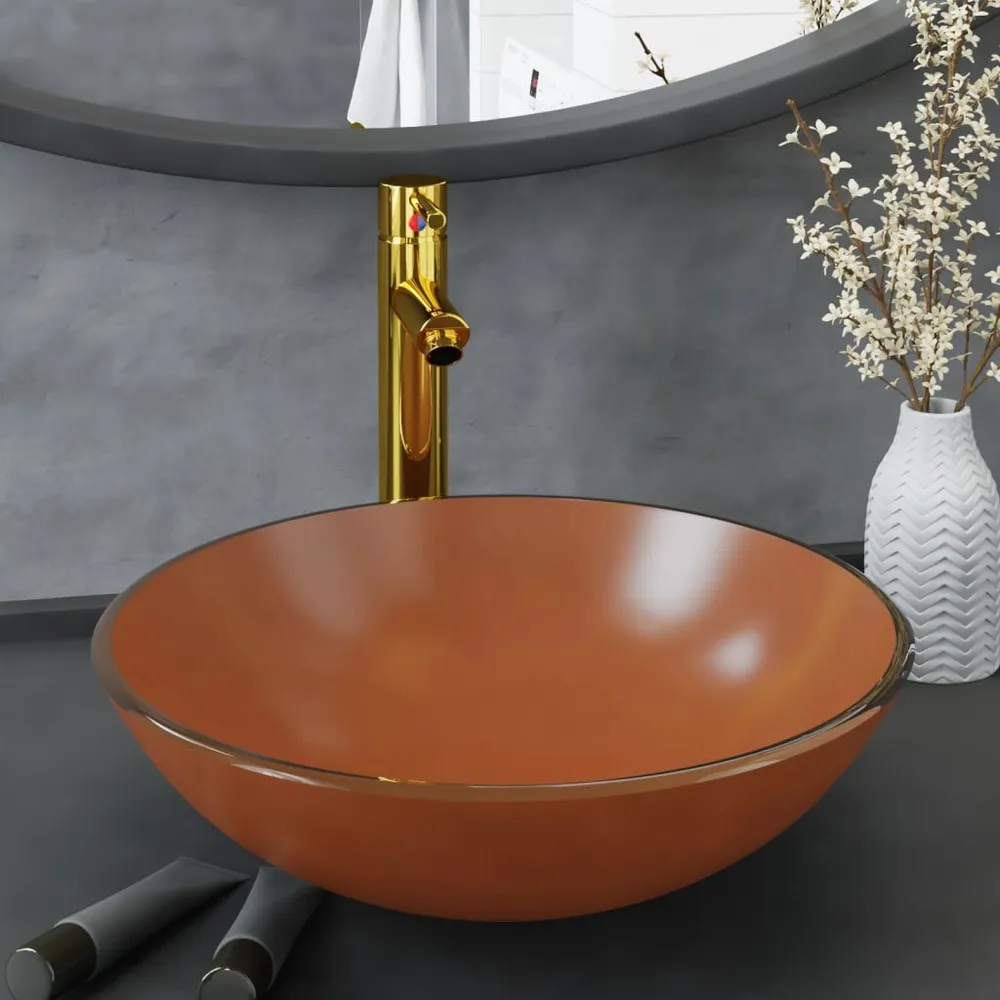 Mitigeur mural Lavabo de bain avec robinet et drain à poussoir Verre trempé