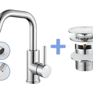 Robinet de lavabo Mitigeur Lavabo,Robinet LavaboPivotant 360°,avec érateur Démotable,Chromé+Bonde Lavabo Bonde Pop-up avec...