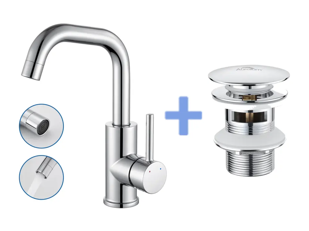 Robinet de lavabo Mitigeur Lavabo,Robinet LavaboPivotant 360°,avec érateur Démotable,Chromé+Bonde Lavabo Bonde Pop-up avec...