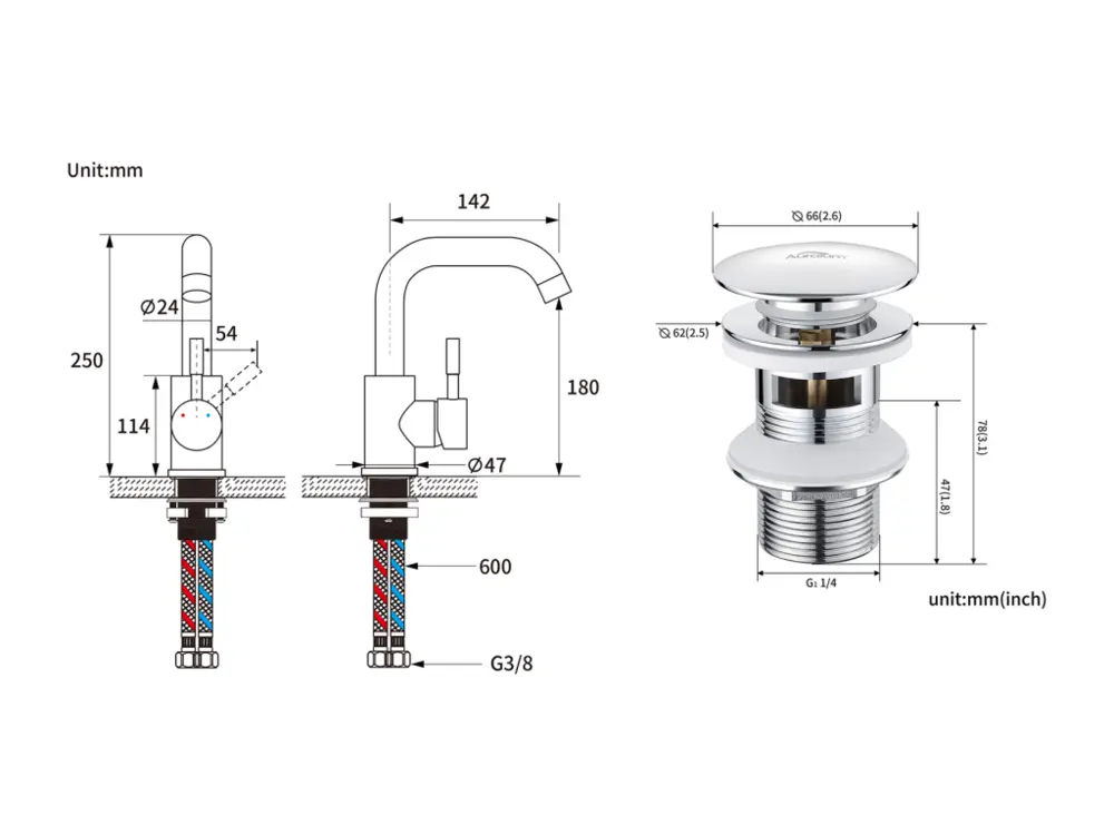 Robinet de lavabo Mitigeur Lavabo,Robinet LavaboPivotant 360°,avec érateur Démotable,Chromé+Bonde Lavabo Bonde Pop-up avec...