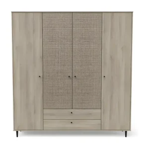 Armoire penderie 4 portes battantes + 2 tiroirs Chêne évident - GONSAI - L 191 x l 50 x H 221 cm