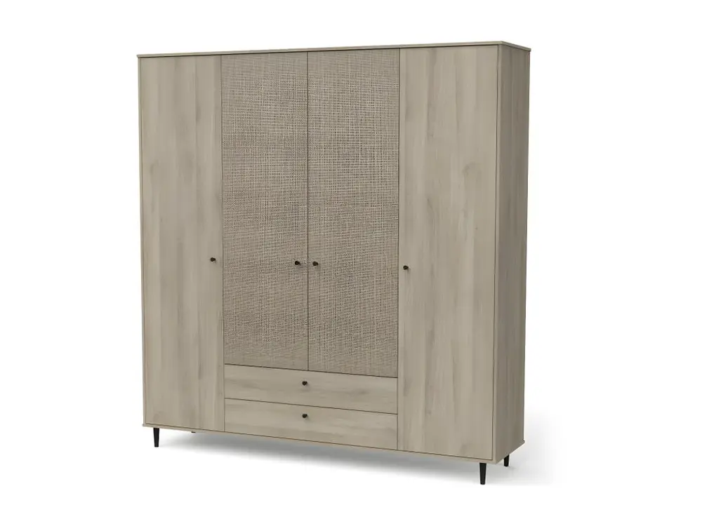 Armoire penderie 4 portes battantes + 2 tiroirs Chêne évident - GONSAI - L 191 x l 50 x H 221 cm