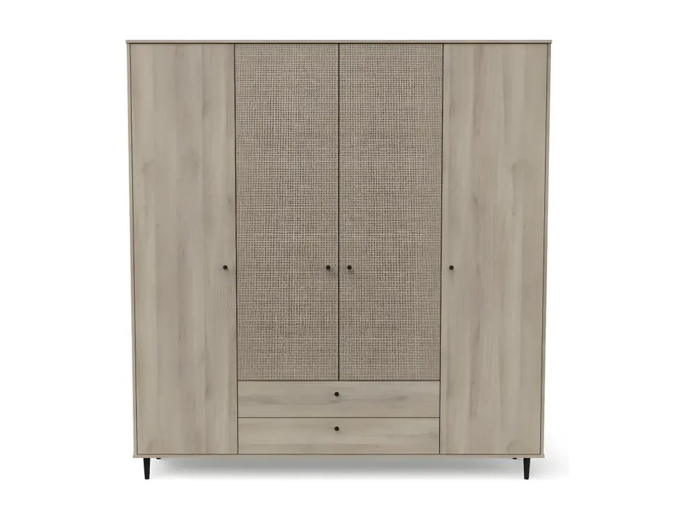 Armoire penderie 4 portes battantes + 2 tiroirs Chêne évident - GONSAI - L 191 x l 50 x H 221 cm