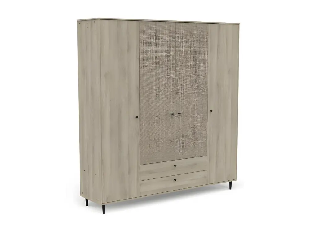 Armoire penderie 4 portes battantes + 2 tiroirs Chêne évident - GONSAI - L 191 x l 50 x H 221 cm