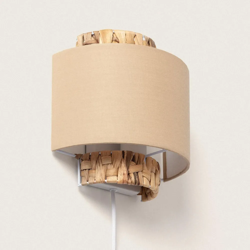 Lampe murale en fibres naturelles modèle Orléans avec base en bois