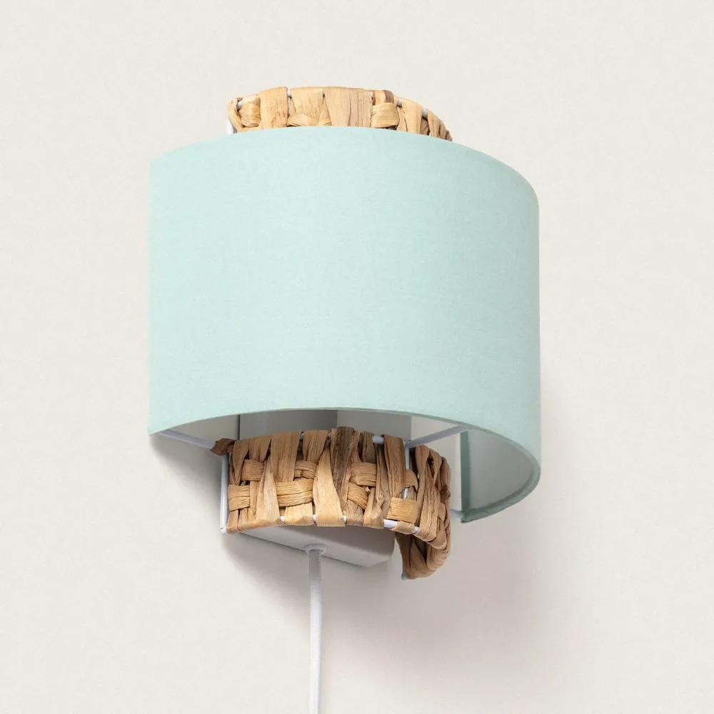 Lampe murale en fibres naturelles modèle Orléans avec base en bois