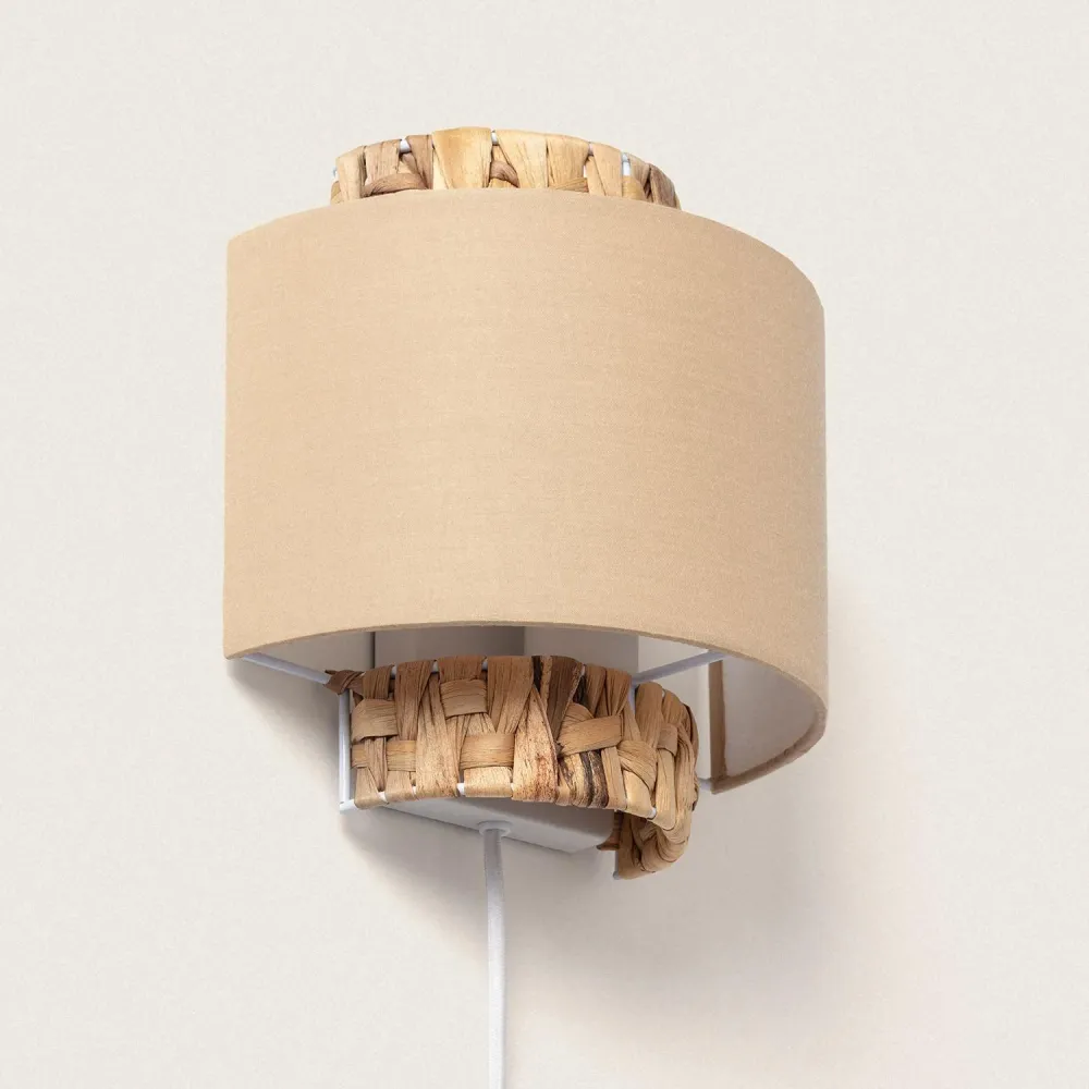 Lampe murale en fibres naturelles modèle Orléans avec base en bois