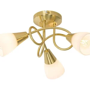 Plafonnier incontournable doré avec verre opale 3 lumières - Inez