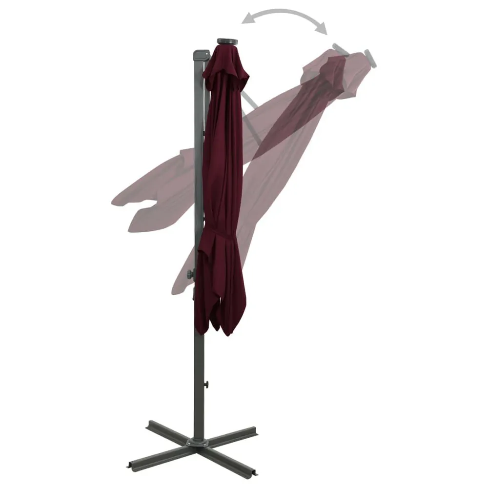 Bornes de jardin Parasol de jardin en porte-à-faux avec mât et lumières LED
