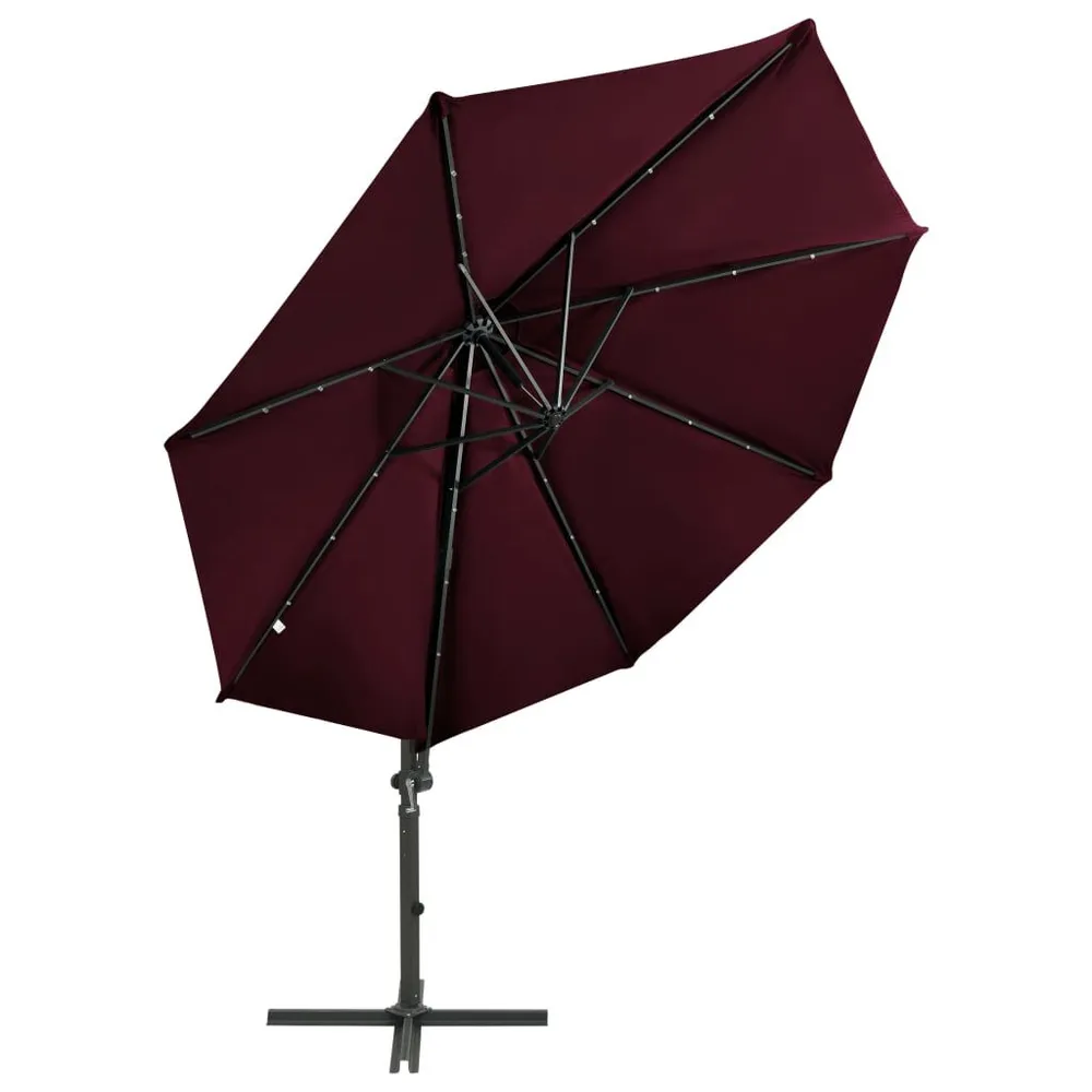 Bornes de jardin Parasol de jardin en porte-à-faux avec mât et lumières LED