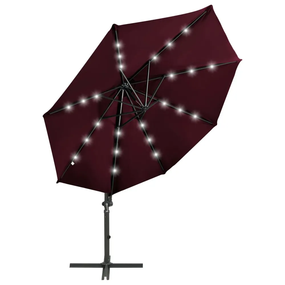 Bornes de jardin Parasol de jardin en porte-à-faux avec mât et lumières LED