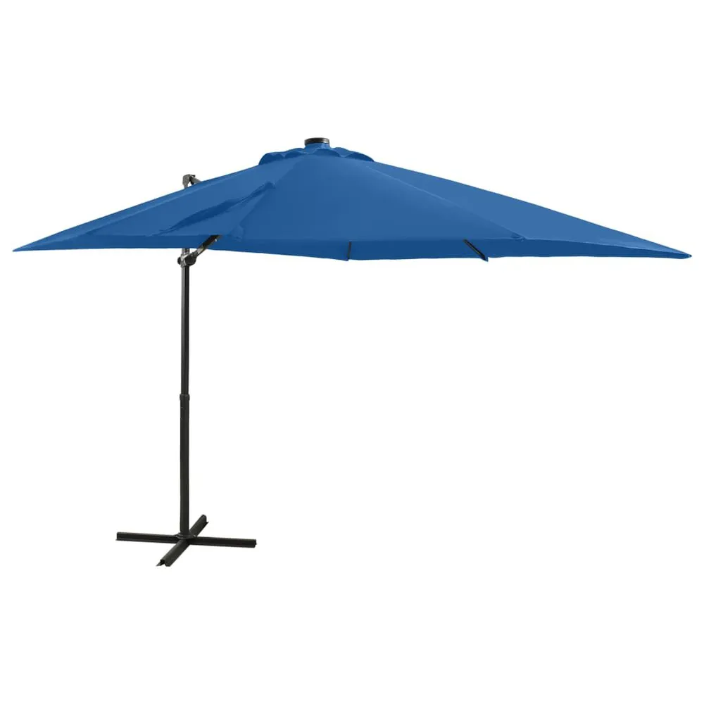Bornes de jardin Parasol de jardin en porte-à-faux et mât et lumières LED
