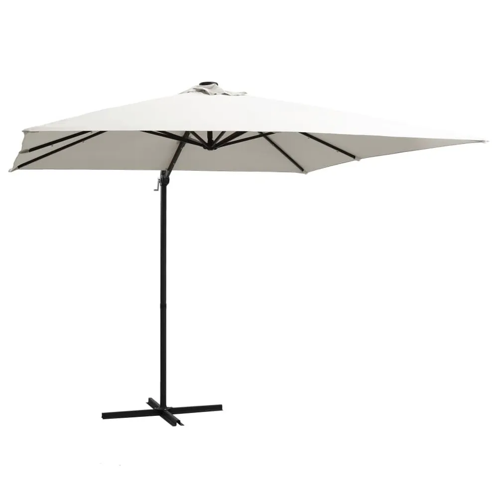 Bornes de jardin Parasol de jardin en porte-à-faux lumières LED et mât en acier