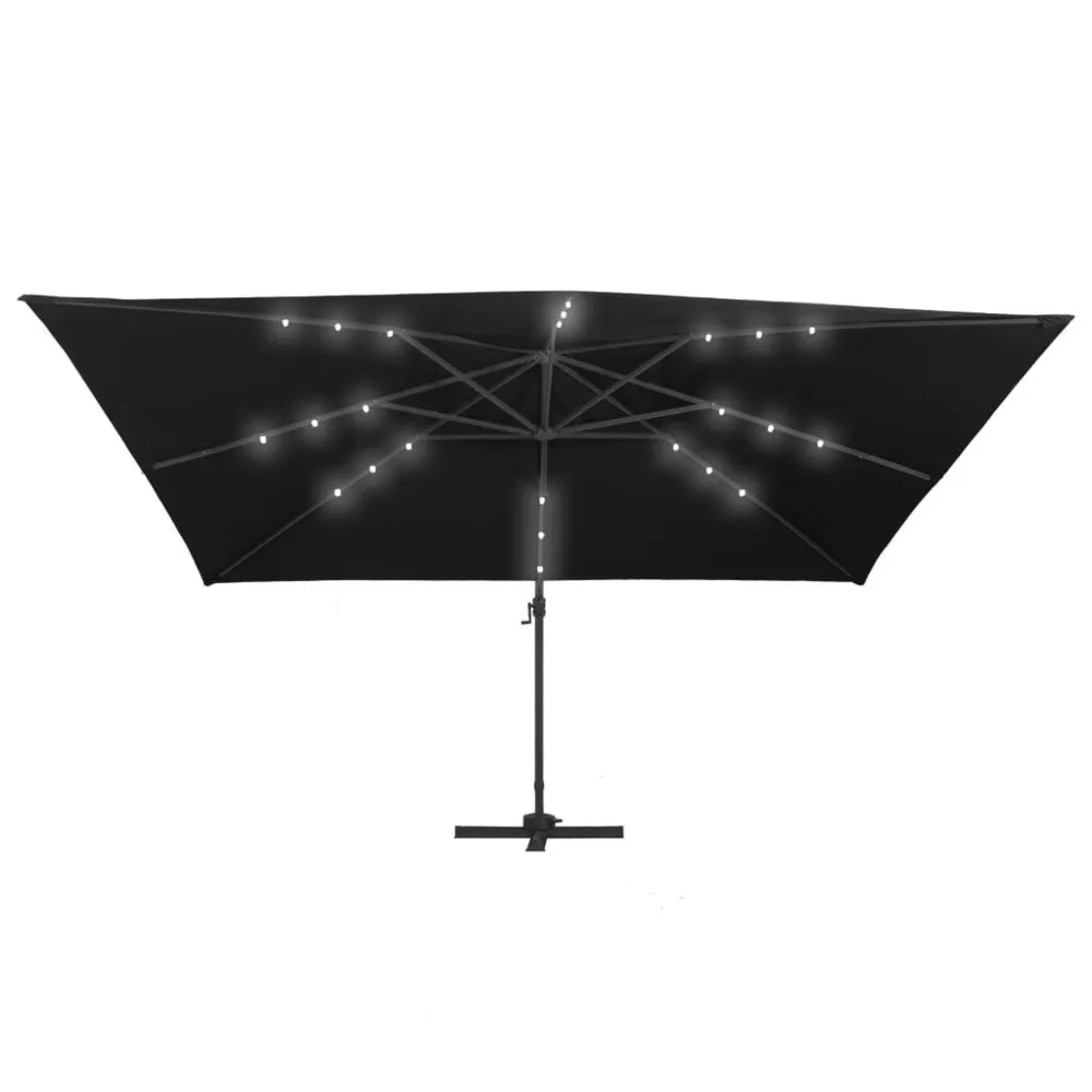 Lanterne murale Parasol déporté avec lumières LED Aluminium 400x300 cm noir