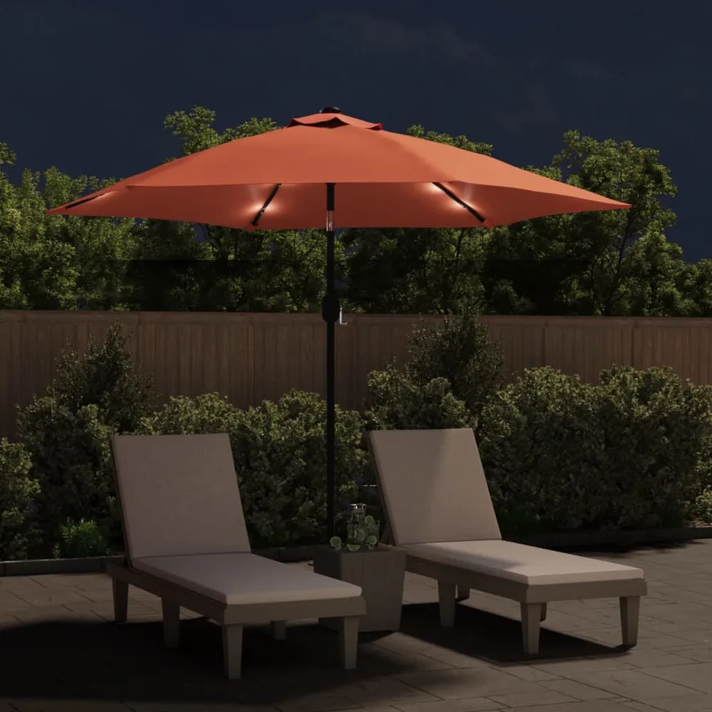 Lanterne murale Parasol de jardin avec lumières LED et mât en acier terre cuite