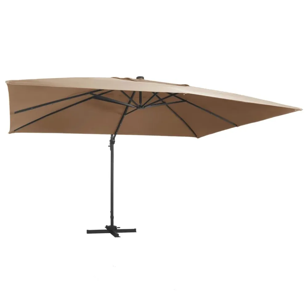 Parasol déporté avec lumières led aluminium 400 x 300 cm taupe 02_0008452 pour jardin et patio