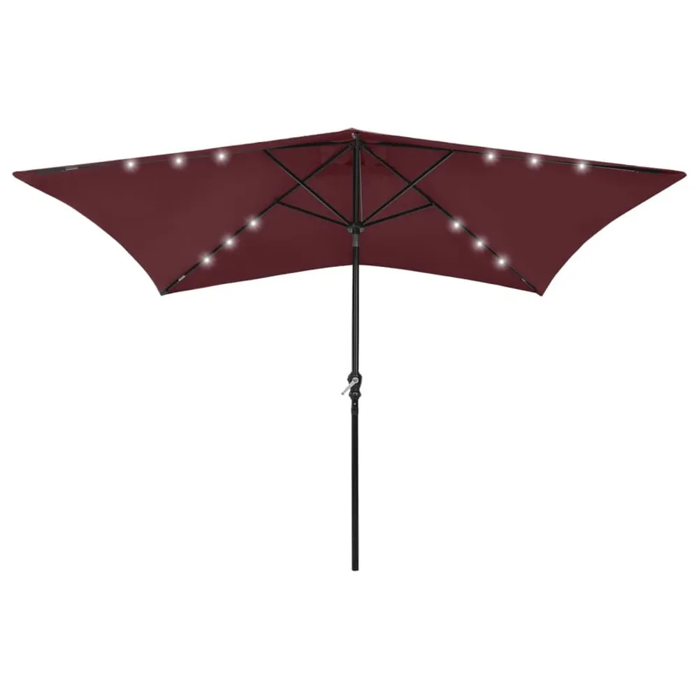 Parasol de jardin avec LED et mât en acier rouge bordeaux 2x3 m Autonomie : 12 heures