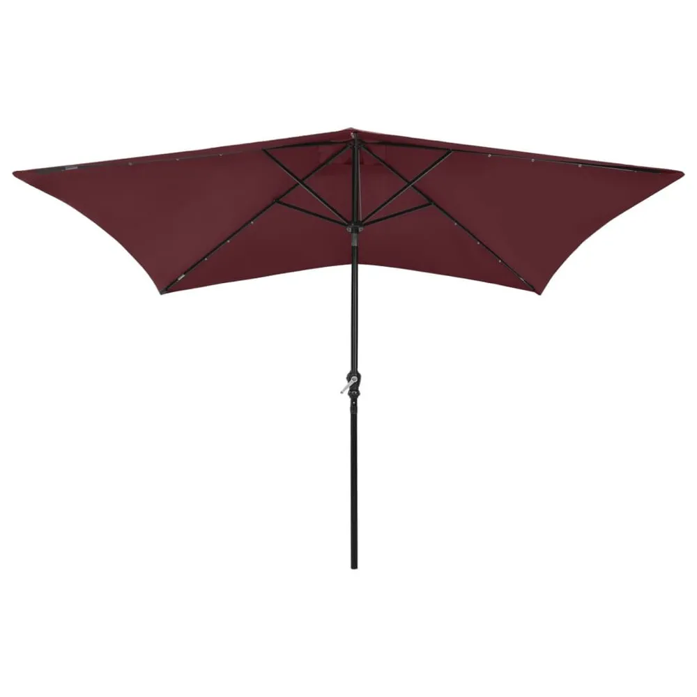 Parasol de jardin avec LED et mât en acier rouge bordeaux 2x3 m Autonomie : 12 heures