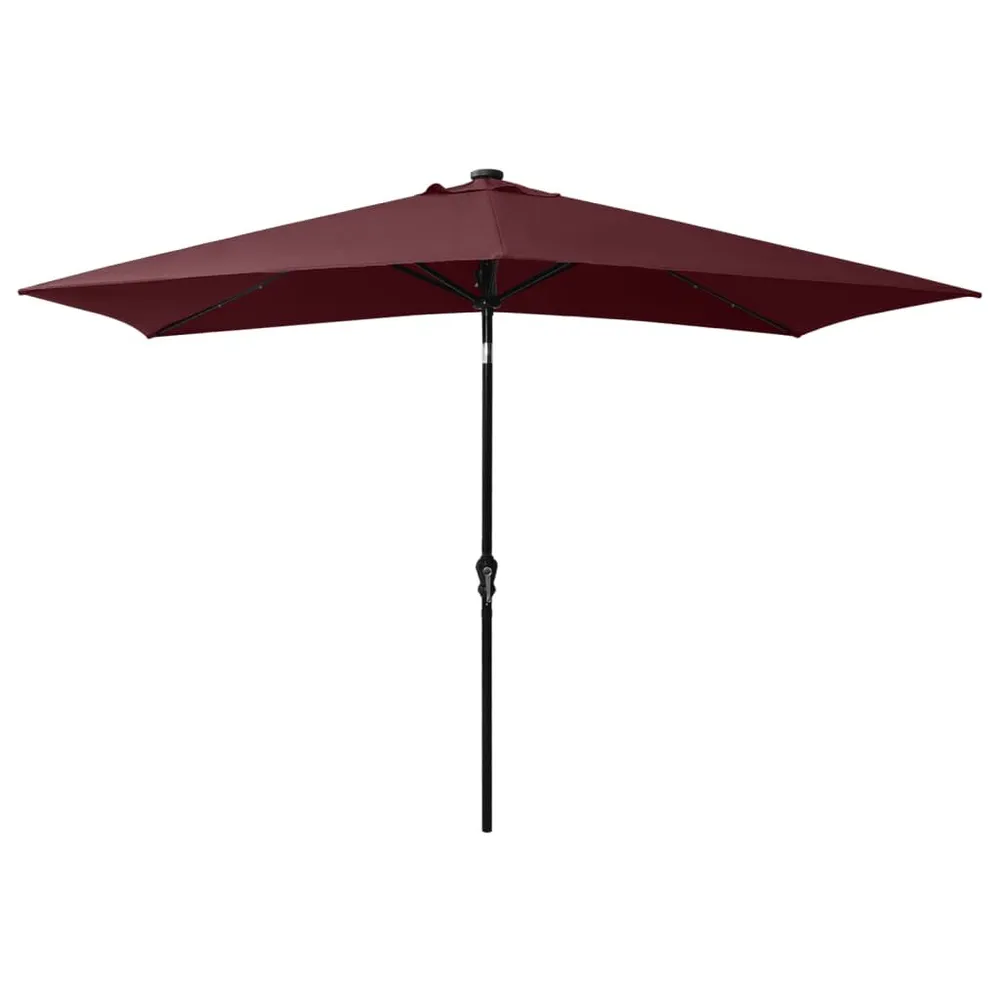 Parasol de jardin avec LED et mât en acier rouge bordeaux 2x3 m Autonomie : 12 heures