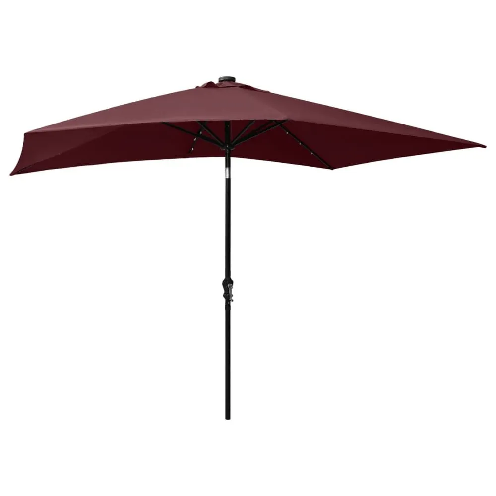 Parasol de jardin avec LED et mât en acier rouge bordeaux 2x3 m Autonomie : 12 heures