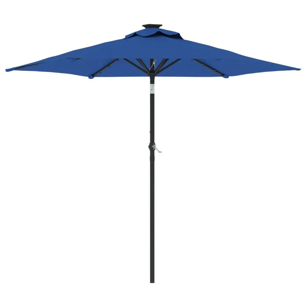 Parasol de jardin LED mât en acier bleu azuré 225x225x212 cm