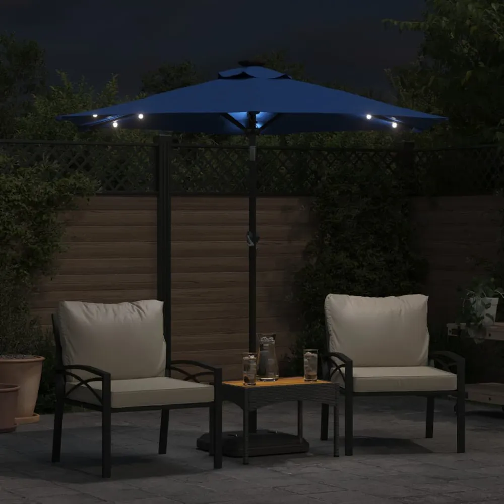 Parasol de jardin LED mât en acier bleu azuré 225x225x212 cm