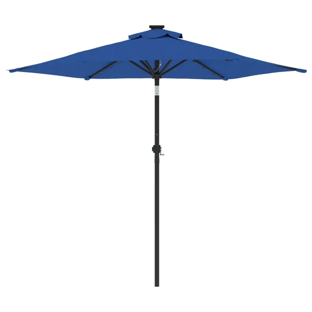 Parasol de jardin LED mât en acier bleu azuré 225x225x212 cm