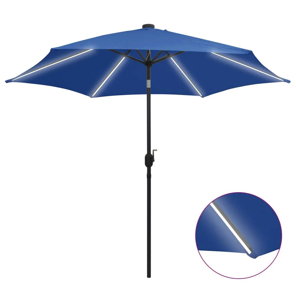 Parasol de jardin et lumières LED mât en aluminium bleu azuré avec protection IP65