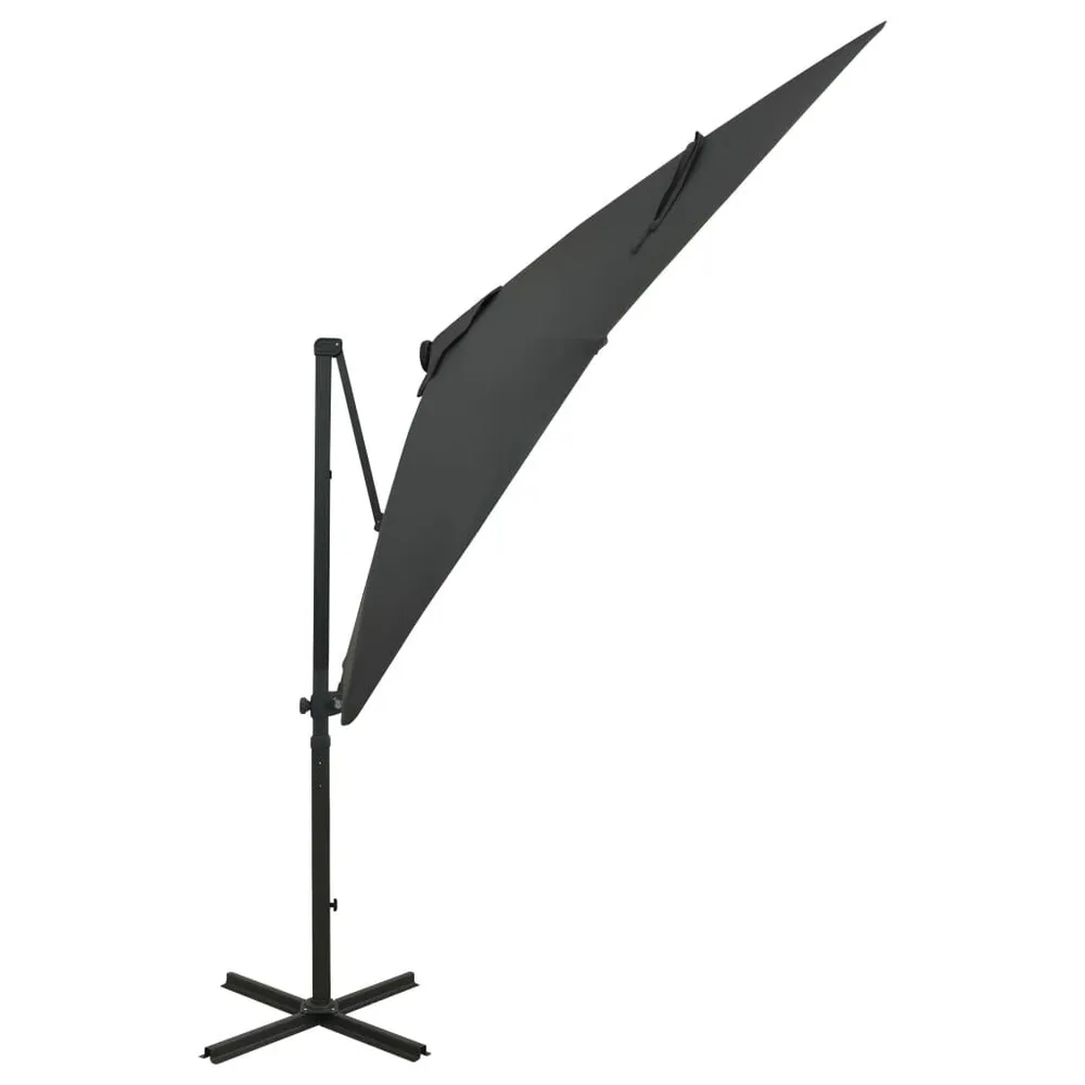 Parasol de jardin en porte-à-faux avec mât et lumières LED pour sécurité périmétrique