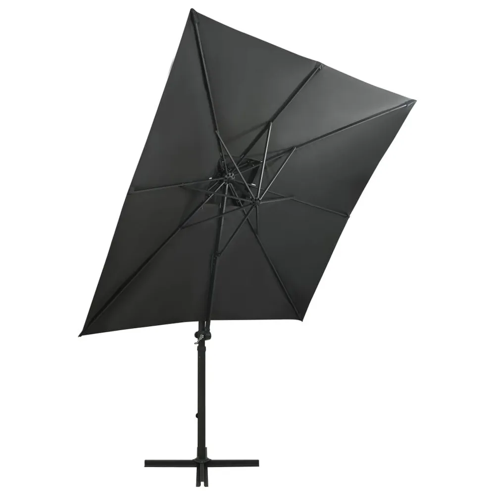 Parasol de jardin en porte-à-faux avec mât et lumières LED pour sécurité périmétrique