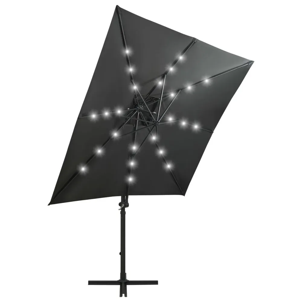 Parasol de jardin en porte-à-faux avec mât et lumières LED pour sécurité périmétrique