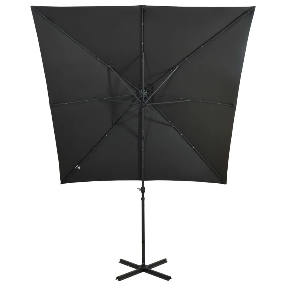 Parasol de jardin en porte-à-faux avec mât et lumières LED pour sécurité périmétrique